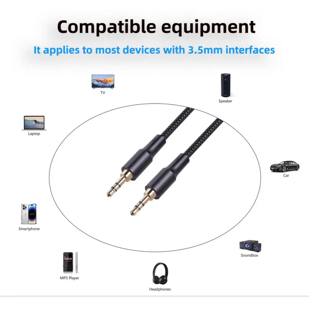 

3.5mm Male To Male Audio Cable Aluminum Alloy Housing Speaker Earphone Car AUX Audio Cable High Elastic TPE Stereo Audio Cable