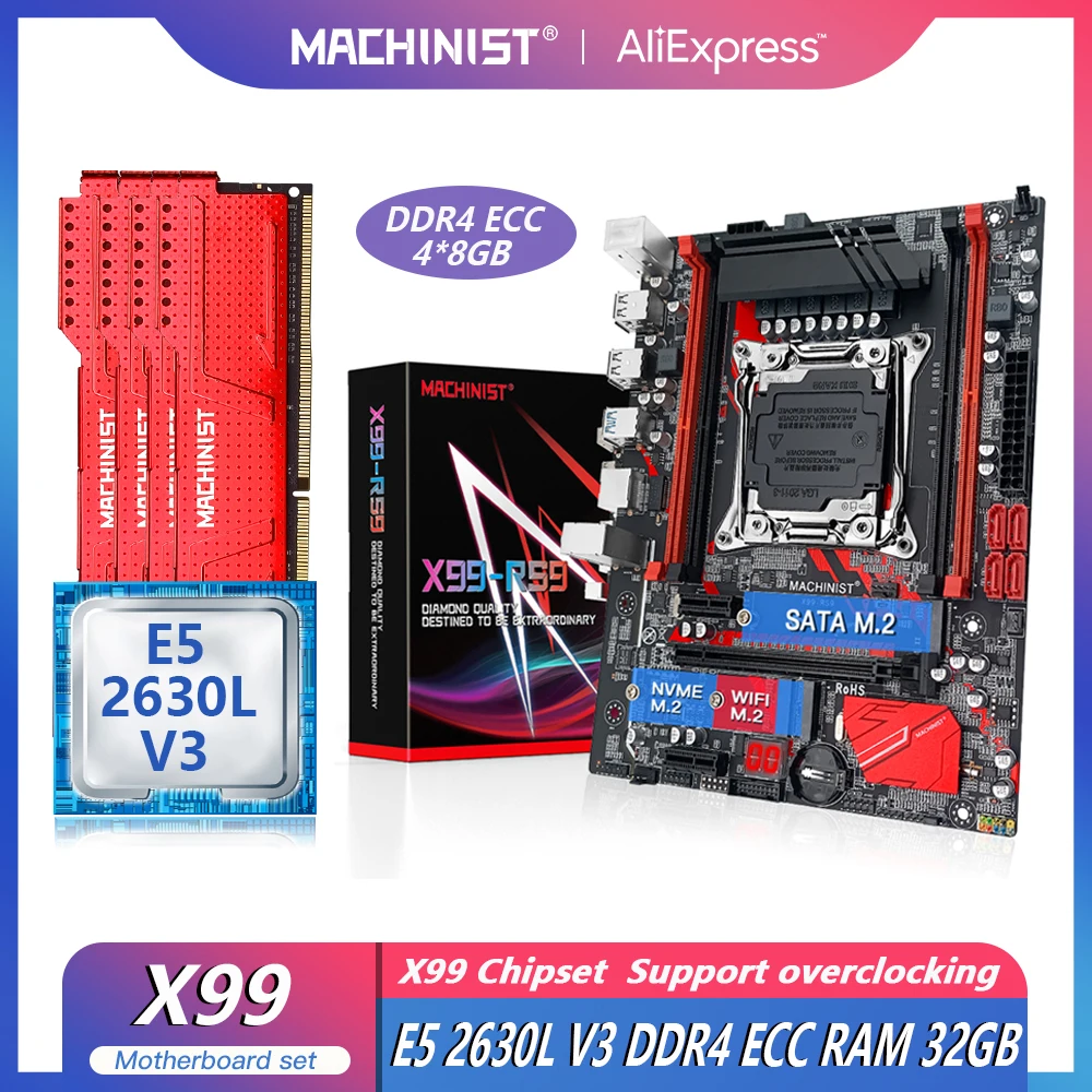 

MACHINIST X99 комплект материнской платы с процессором Xeon E5 2630L V3 32 Гб (4*8 ГБ) DDR4 ECC RAM Memory LGA 2011-3 NVME M.2 RS9