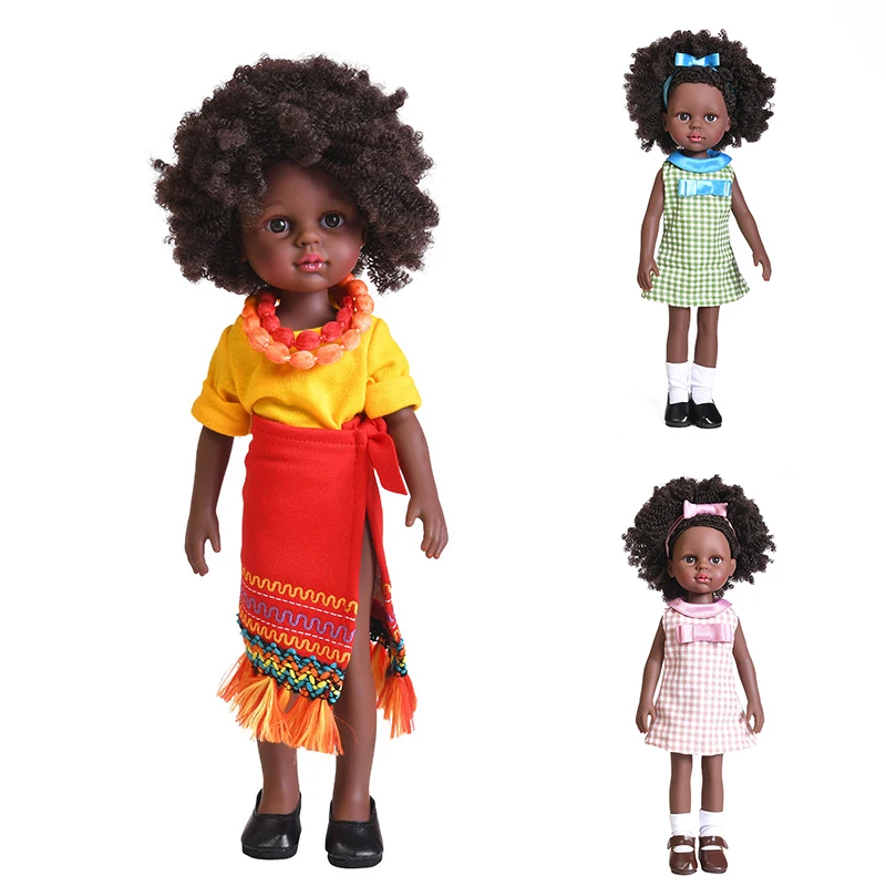 36cm Black Freckle  Dolls Silm Full Silicon African Doll Pretty Girl Toy with Suit Make Up Girls DIY BJD Dolls Dress UP Toys