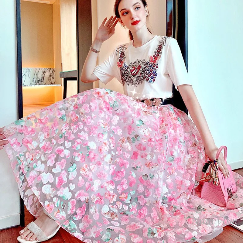 Женский костюм из двух предметов футболка с коротким рукавом и длинная сетчатая