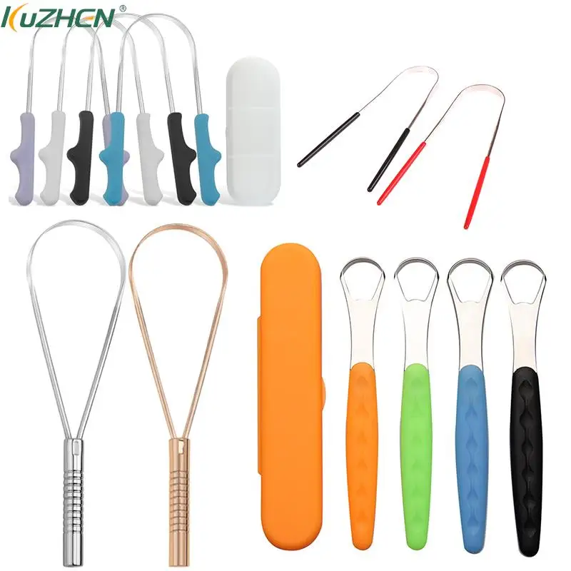 Stainless Steel Tongue Scraper Oral Hygiene Scraper Cleaning Tool Metal Tongue Fresh Breath Cleaning Coated Toothbrush