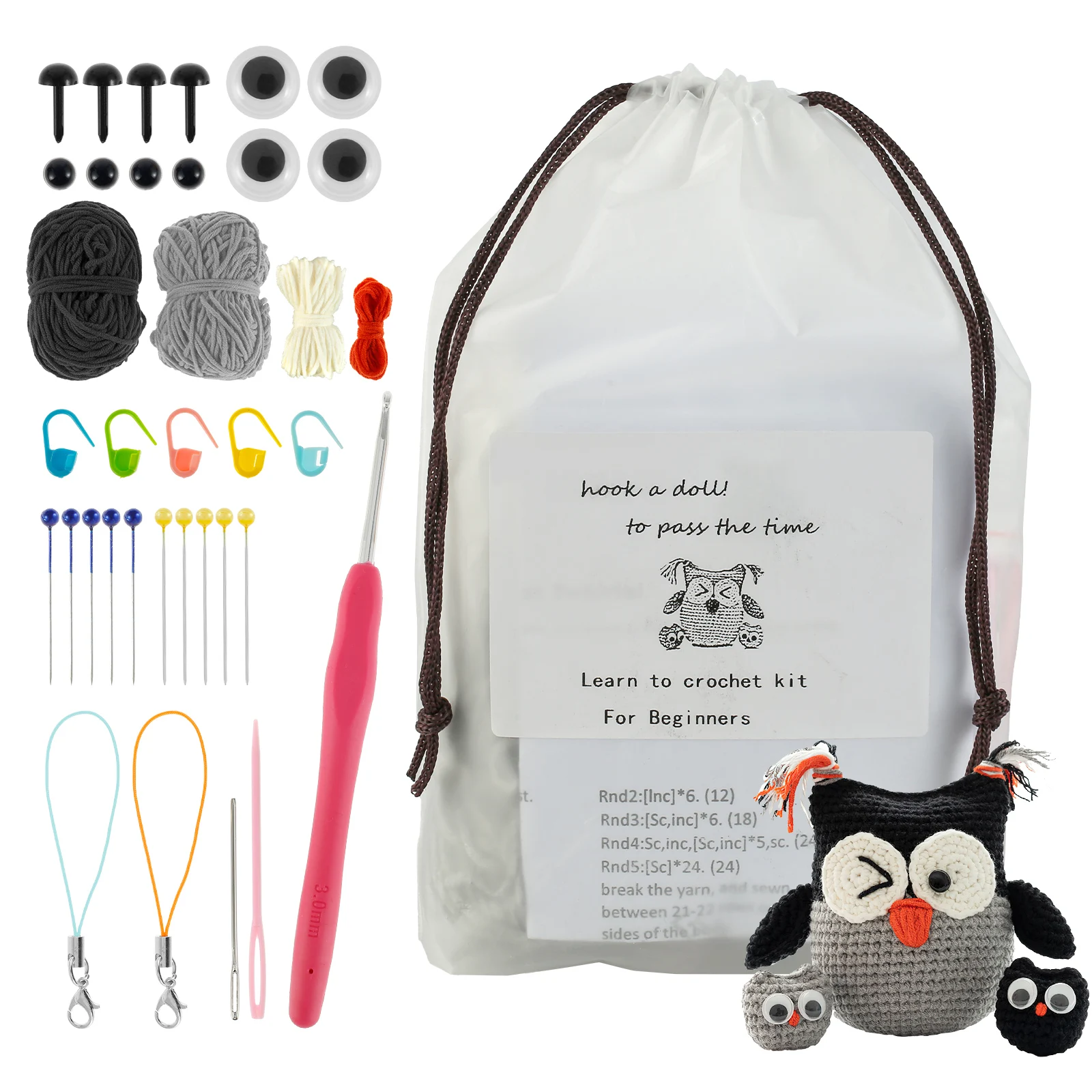 

Owl Knitting Kit Cute Crochet Animal Kit Stuff Animal DIY Beginner Crochet Set Funny Crochet Hooks Animal Crafts Complete