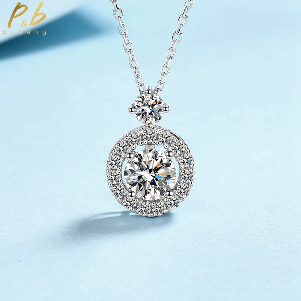 

PuBang Fine Jewelry Solid 925 Sterling Silver Luxury Round Moissanite Diamond Pendant Necklacefor Women Party Gift Free Shipping