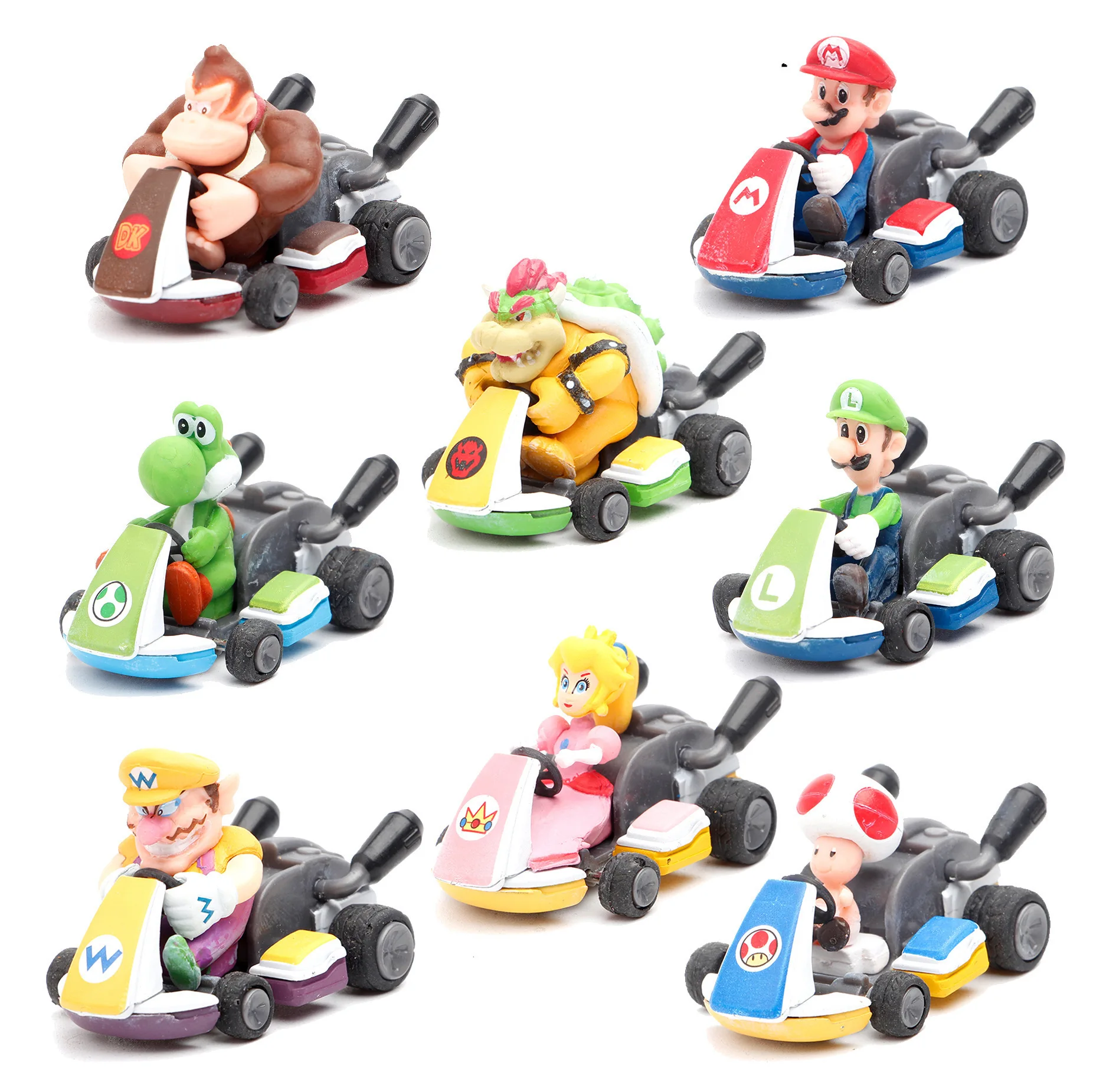 

Super Mario Bros Pullback Car 8pcs Luigi Peach Bowser Yoshi Wario Donkey Kong Inertia Clockwork Toy Car Pullback Racing Model