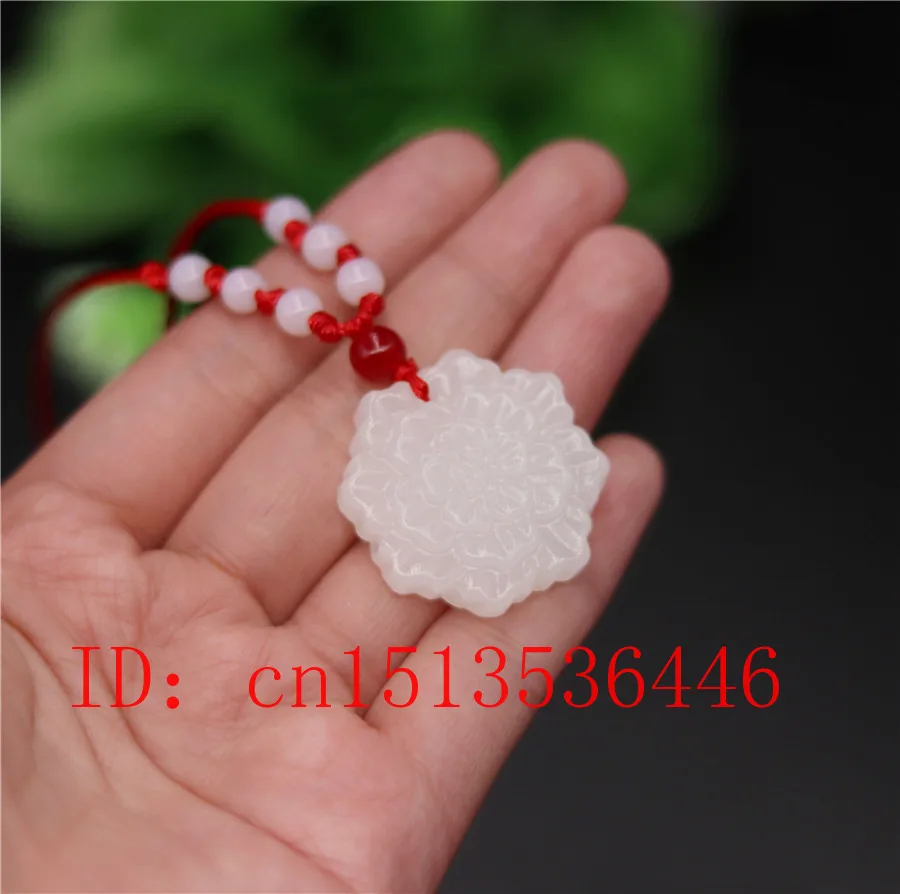 Натуральный белый нефритовый кулон с цветочным узором – украшение-шарм из ювелирных изделий моды, ручная резьба, подарок счастья для женщин, амулет, бесплатная веревка.