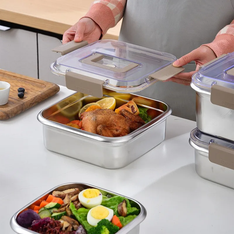 

Stainless Steel Food Storage Bento Box Container Leak Proof Plastic Lid Dishwasher Safe Lunch Food Fruit Refrigerator Organizer