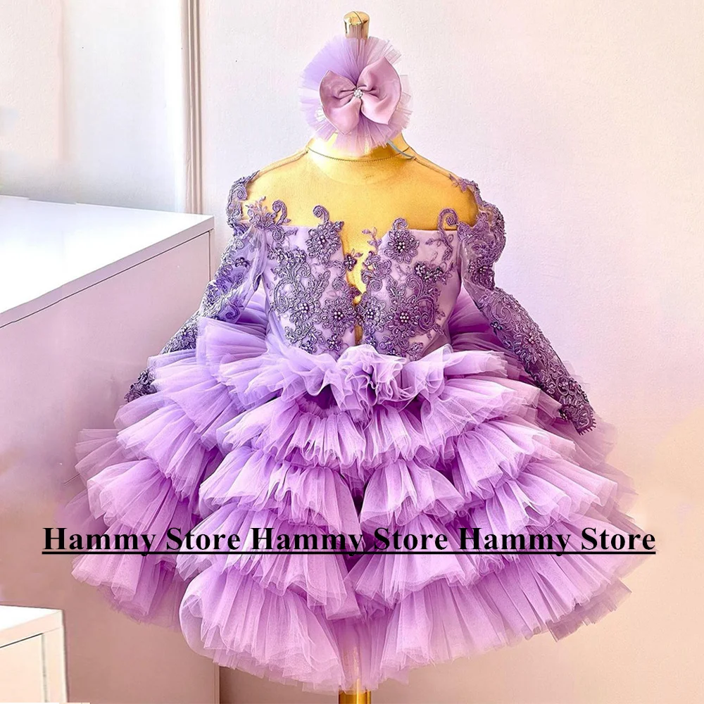 

Yipeisha Детские платья на день рождения для девочек, искусственное Тюлевое платье с буфами и сиреневым цветком для девочек