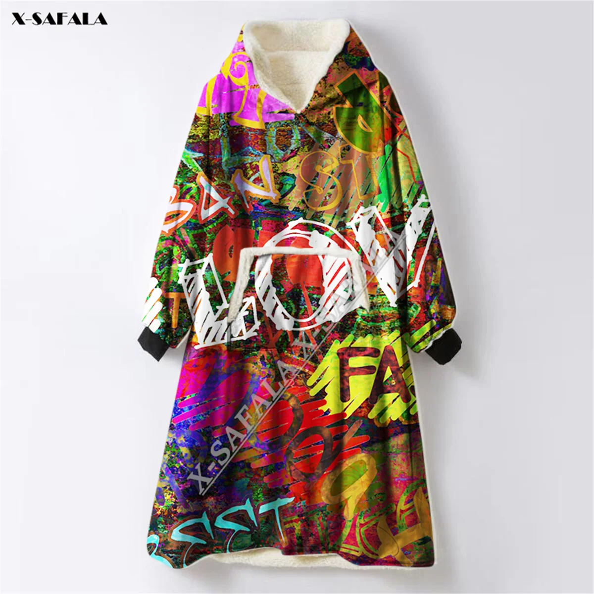 Colorful Painting Trippy 3D Print Oversized Thickened Hooded Wearable Blanket Hoodie Nightgown Cashmere Men Female Nightwear 4