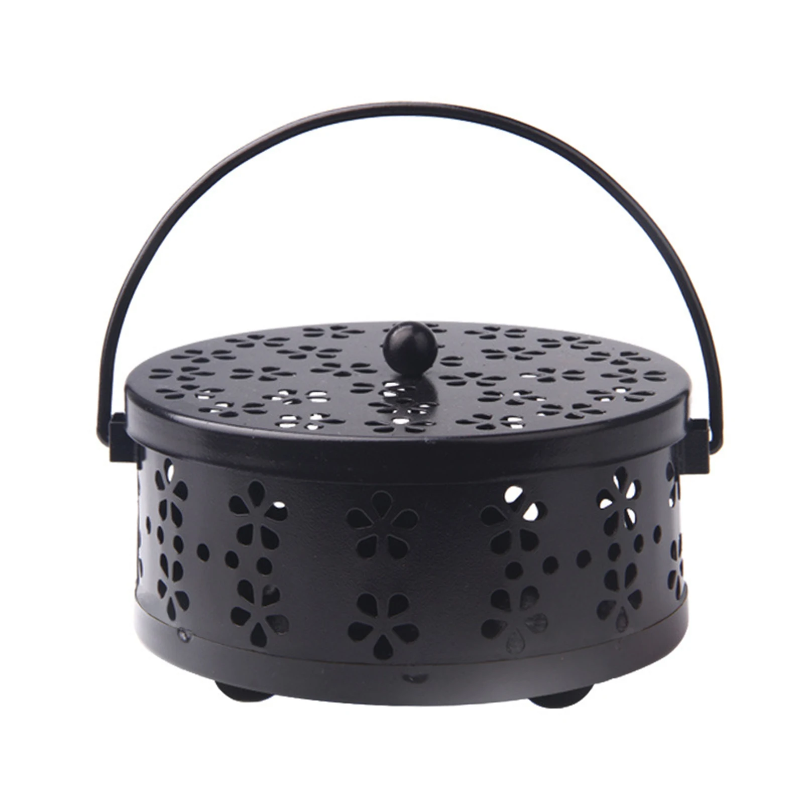

Mosquito Coil Holder Round Portable Incense Burner Fire Out Wrought Iron Durable With Handle Garden Office