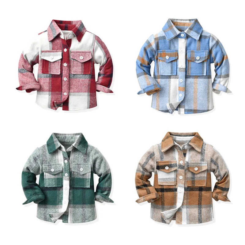 

2022 Autumn New Unisex Plaid Jacket Korean Fashion Coats Children's Plaid Lapel Brushed Long Sleeve Top Trendy Short Cardigan