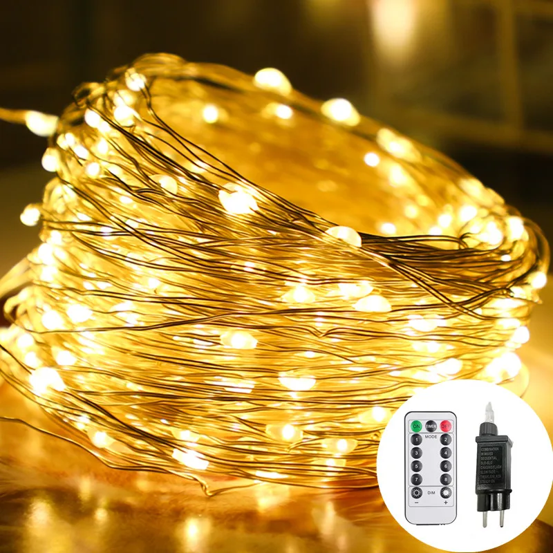 

LED String Lights 5/30/50/100/200M Silver Wire Fairy Lights Remote Control Waterproof Outdoor Light Christmas Tree Decorations