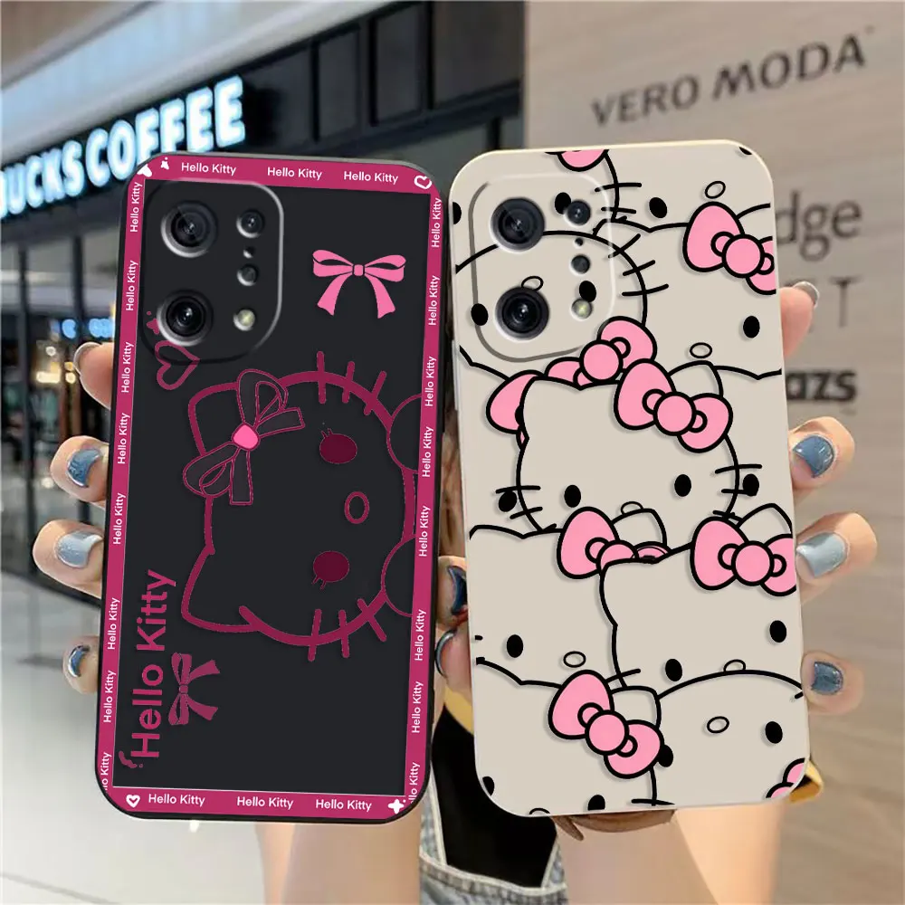 

Case For OPPO FIND X5 X3 X2 REALME X50 RENO 2 4Z 4 6 7 Lite 5Z 5F 7Z 4G 5G PRO Simple Liquid Silicone Case Pink Hello K-Kitty