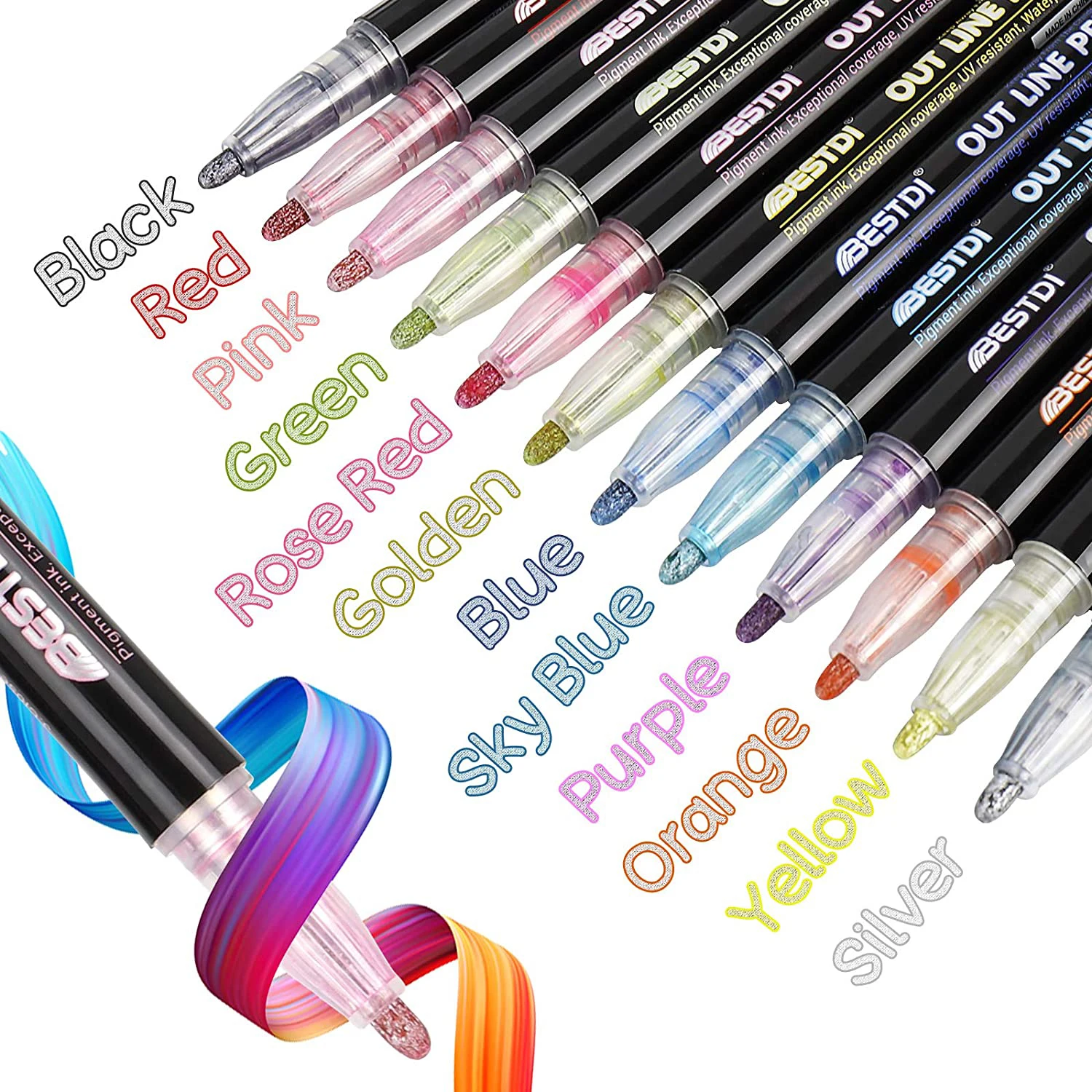 

Doodle Dazzles Shimmer Marker Set Outline Markers Shimmer Markers 24 Colors Metallic Markers for Cards Art Drawing Greeting Card