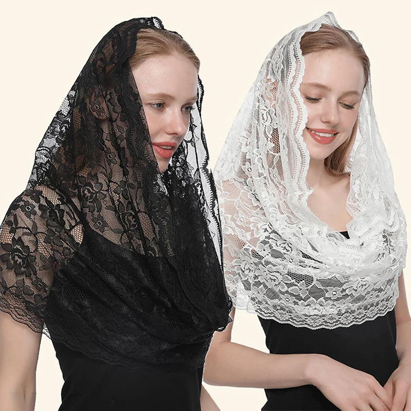 

2023 New Arrival Lace Flower Scarf Round Bandana Fashion Prayer Kerchief Church Shawls Scarves Muslim Head Wraps 1PC Retail