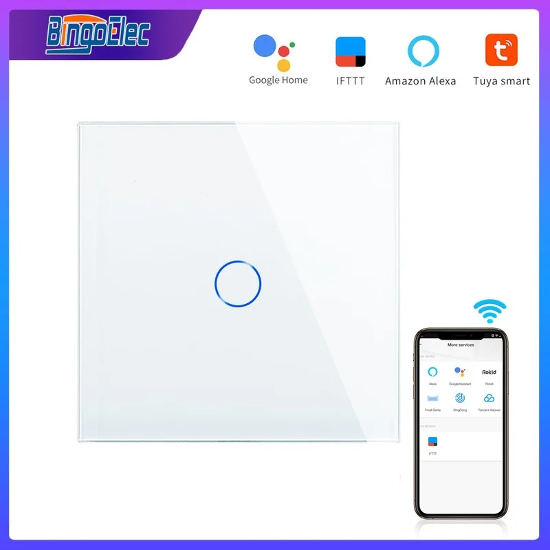 

Bingoelec Wifi Touch Switch Neutral Live Wire 1/2/3 Gang 1way Tuya Smart Switches EU Russia Standard Light Switch for Home
