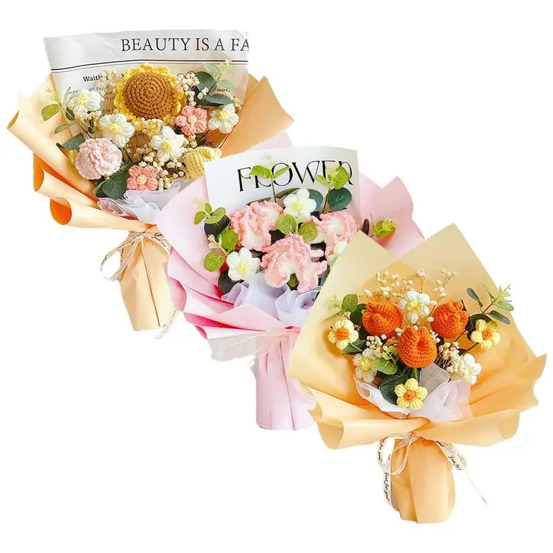 

Crochet Flower Bouquet Artificial Flowers With Knitted Flowers For Spring Mother's Day Wedding Gifts TeachersDay Gift Artificial