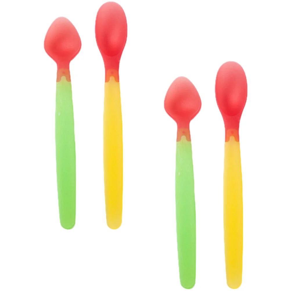 

2 Sets Baby Spoons Feeding Supplies Temperature Change Silicone Ladle Toddler Serving Induction Warm