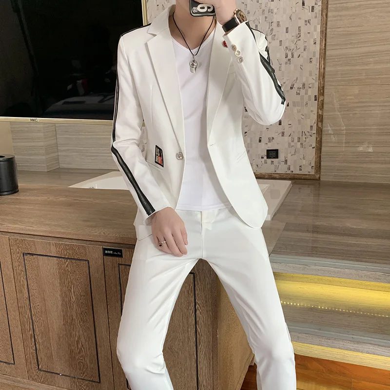 

2022 Men's Autumn New Arm Stripes Suit Youth Handsome Casual Suit Two Pieces