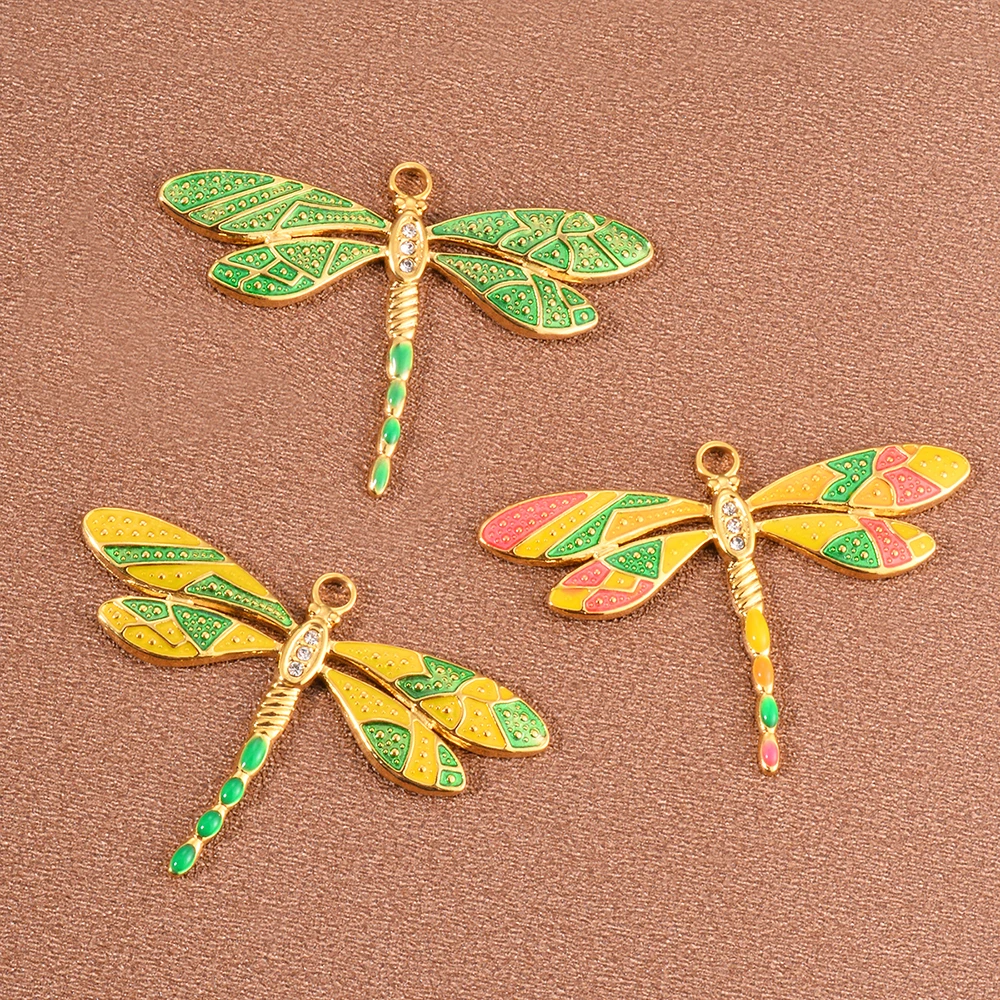 3pcs Stainless Steel Dragonfly Enamel Connector Charm Pendant For Jewelry Cute Necklace Bracelet Accessories DIY Findings