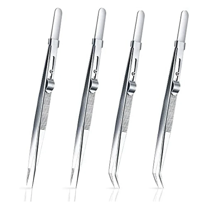 

4 Pack Diamond And Jewelry Tweezers Fine Point Tip Straight Tweezer Locking Curved Tip Precision Precision Tweezers