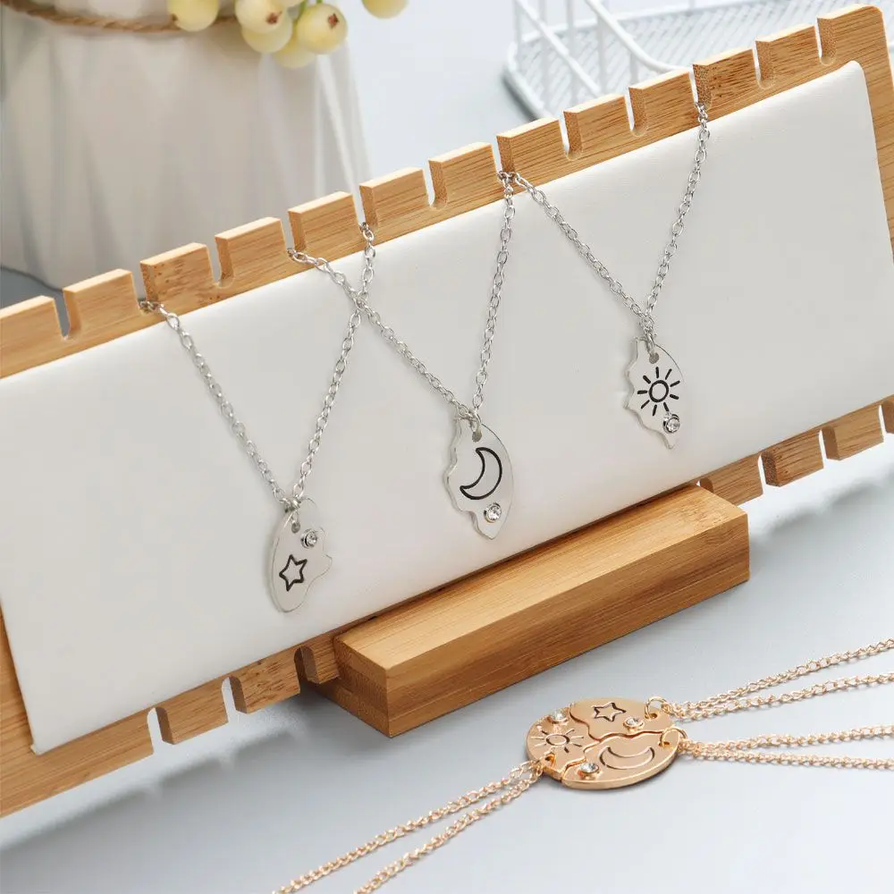 

3pcs Gifts Inlaid Rhinestone Stitching Men Women BFF Pendant Sun Moon Cloud Star Best Friend Friendship Necklace
