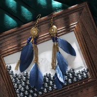 2022 europe and america trends new bohemian style colorful feather pendant earrings for womens unusual jewelry gifts
