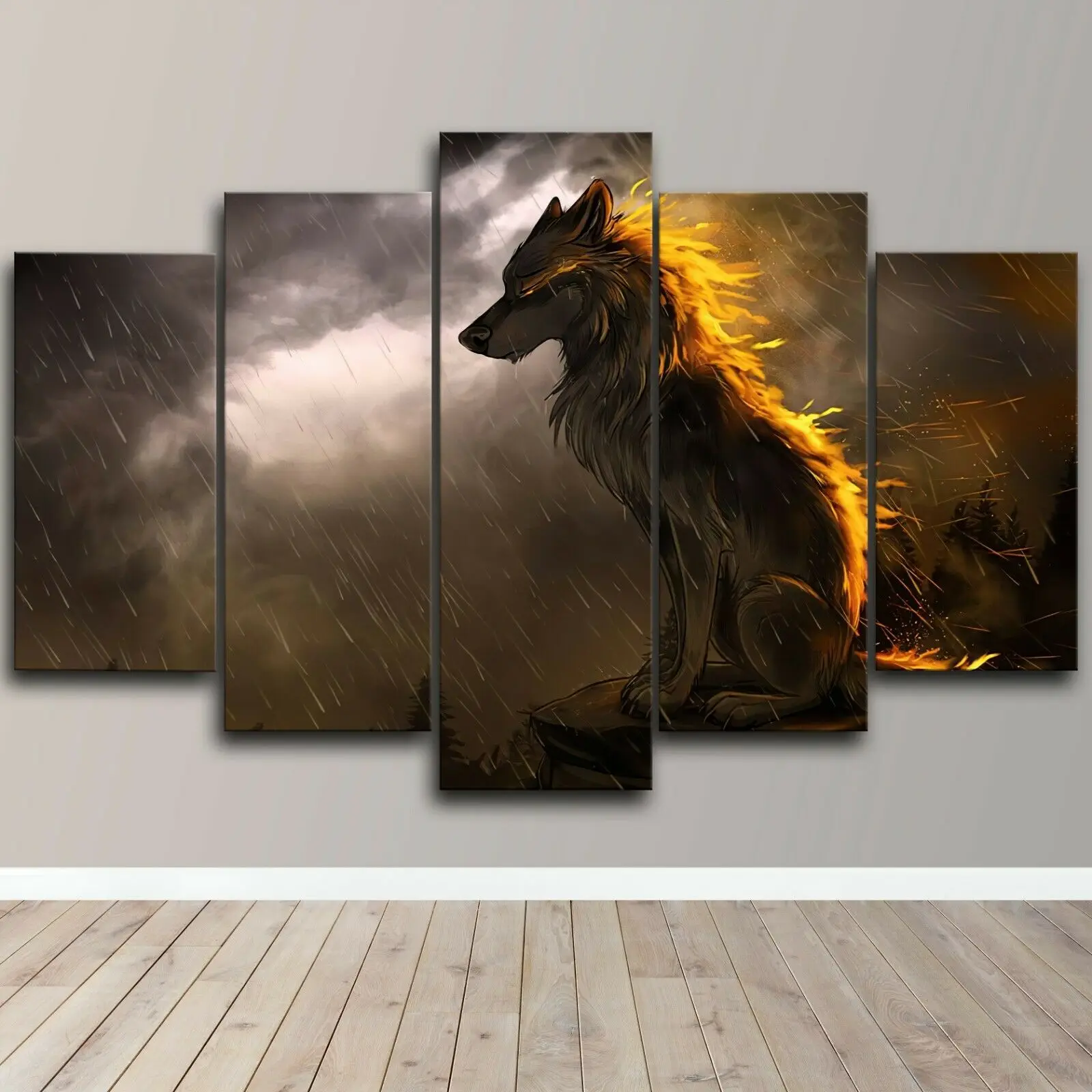 Рисунок на холсте с изображением дикого волка в дождь природы красоты храбрости 5
