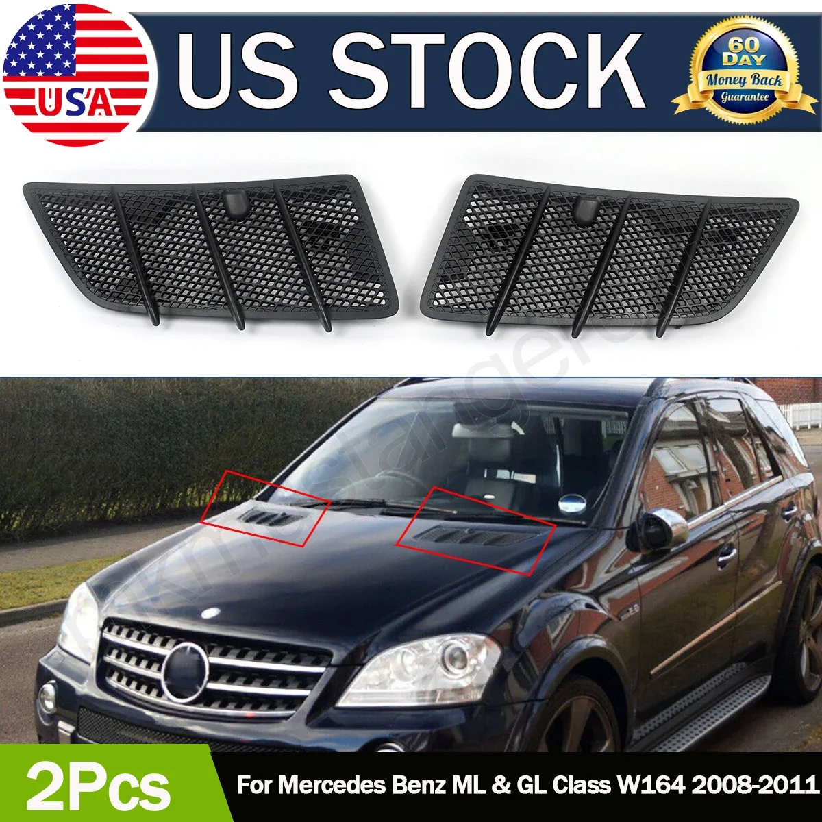 

1 Pair Hood Air Vent Grille Cover for Benz W164 GL350 GL450 ML350 ML450 2008-11