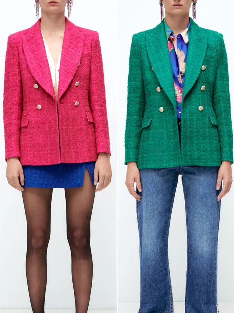 

Suit 2021 Autumn New Ladies All-match Lapel Long-sleeved Texture Double-breasted Slim Casual Suit Jacket