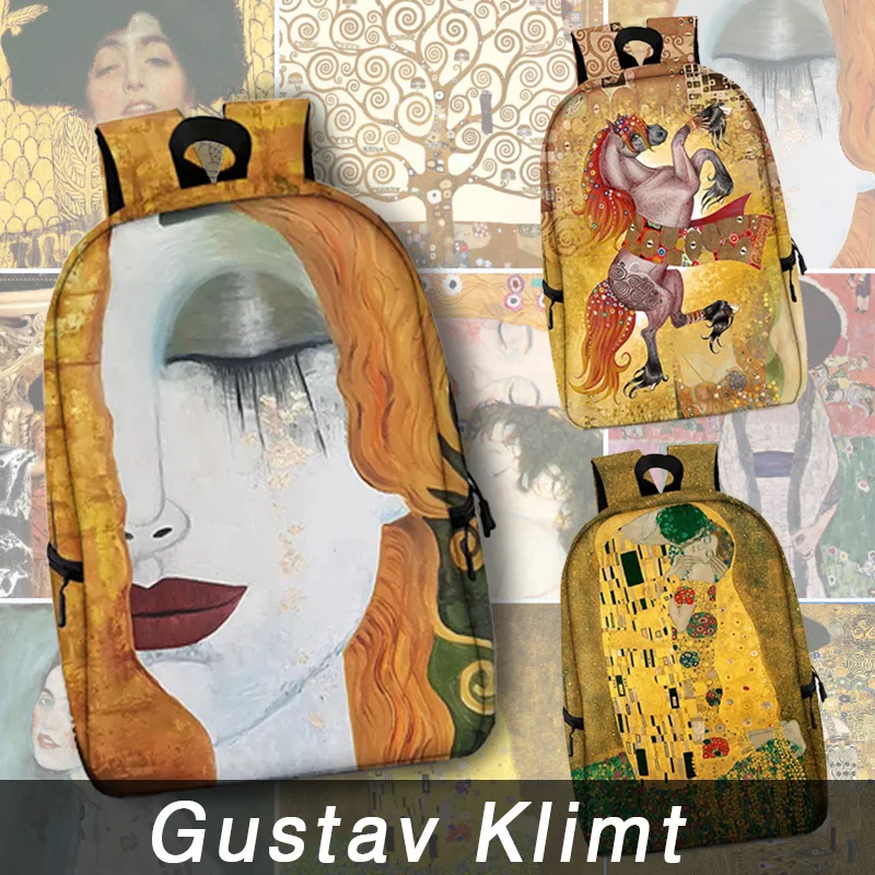 

Famous Oil Painting By Gustav Klimt Backpack Der Kuss Kiss Tear Women Rucksack Student School Bags Laptop Backpacks for Travel