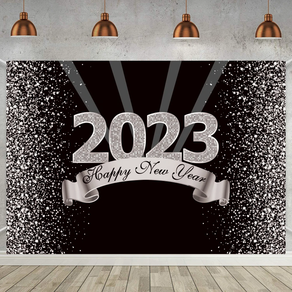

Фон для фотосъемки с серебряными блестками бриллиантами и черной доской с новым годом 2023 семейный праздник вечевечерние НКА фон баннер на с...