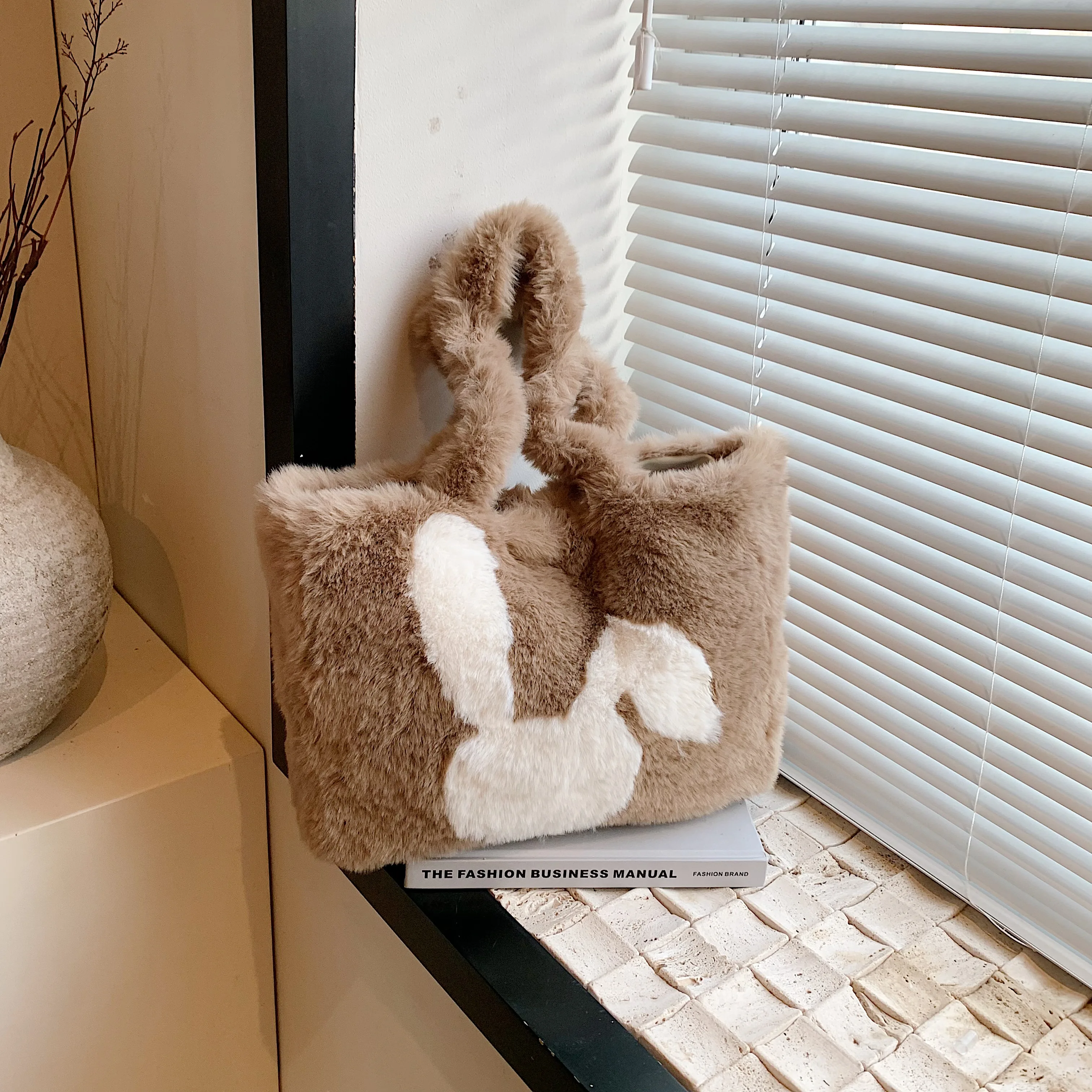 Милая Складная Сумка-тоут Из Искусственного Кроличьего Меха С Ушками.