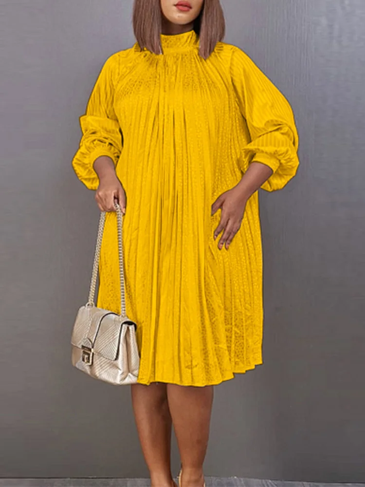 

Модное Вечернее праздничное плиссированное платье VONDA 2022, платье-миди оверсайз с круглым вырезом, элегантное женское атласное платье с длин...