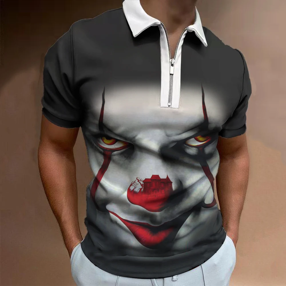 

Summer Men's 3D Print POLO Tee Urban Trend Joker Face Graphic Rock Hip Hop Street Style Joker Graphic Short Sleeve Oversized Tee