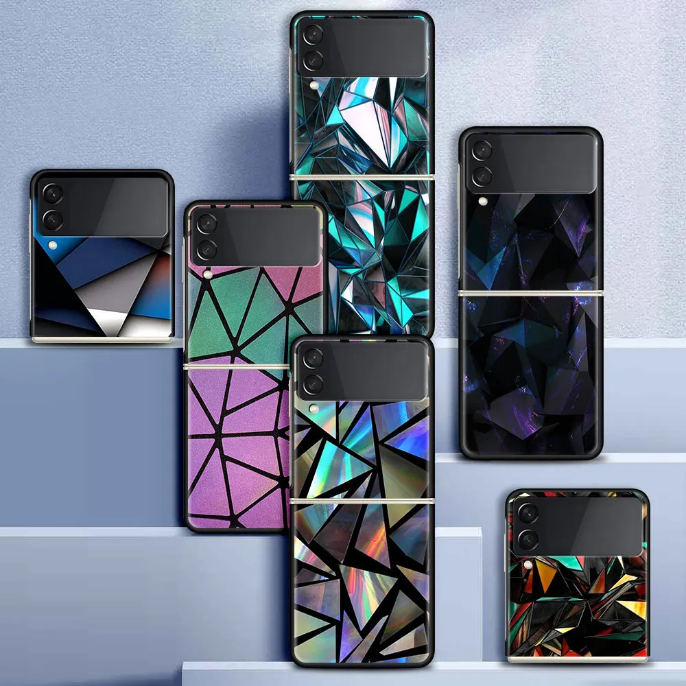 

Funda Case For Samsung Galaxy Z Flip 3 5G Luxury Z Flip3 Black PC Hard Shockproof Back Phone Coque Capa Geometry Cool