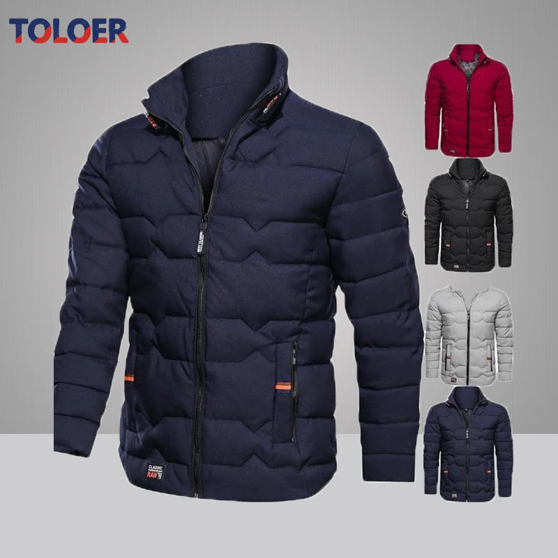 

Men’s Winter New Warm Thicken Fleece Parkas Jacket Windproof Outdoor Coats Casual Mens Solid Color Bomber Cotton-Padded Overcoat