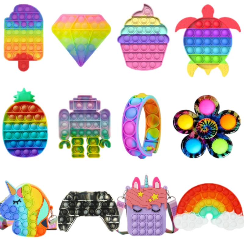 

Забавные Пузырьковые игрушки для взрослых и детей, снятие стресса, сенсорная игрушка, радужная пузырьковая сжимаемая игрушка для аутизма, а...