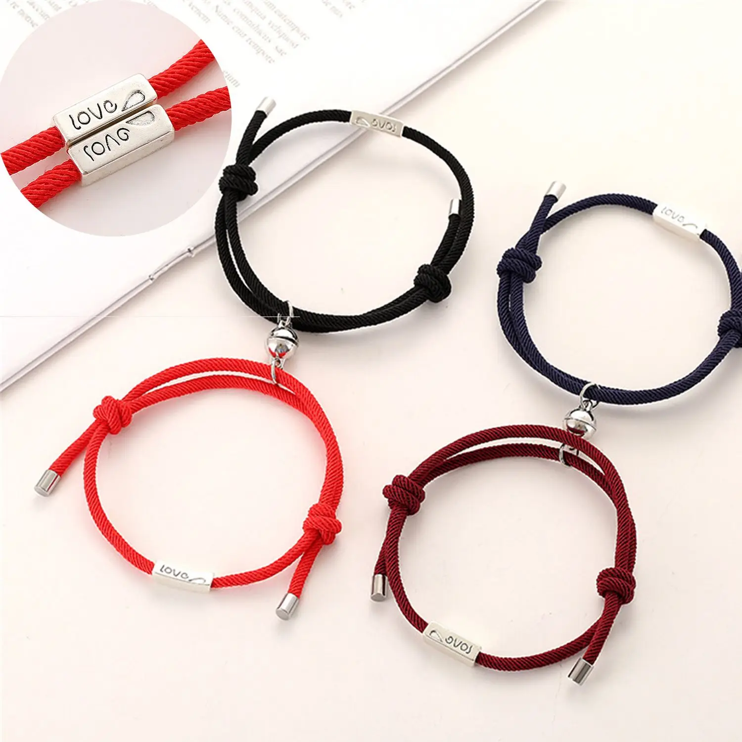 

New Heart Couple Magnetic Bangles Wristband Hand Rope Lover Bracelets