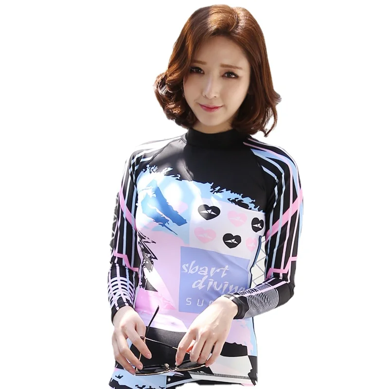

Sbart Print Swimsuit Rash Guard Women Long Sleeve Lycra Rashguard Tees Woman Sun UV Protection UPF 50+ Surf Diving T-shirt