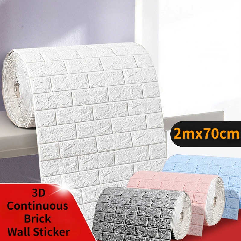 2m 3D Faux Brick Wall Stickers Diy Decorative Self-Adhesive Waterproof Wallpaper Children'S Room Bedroom Kitchen Home Decoration