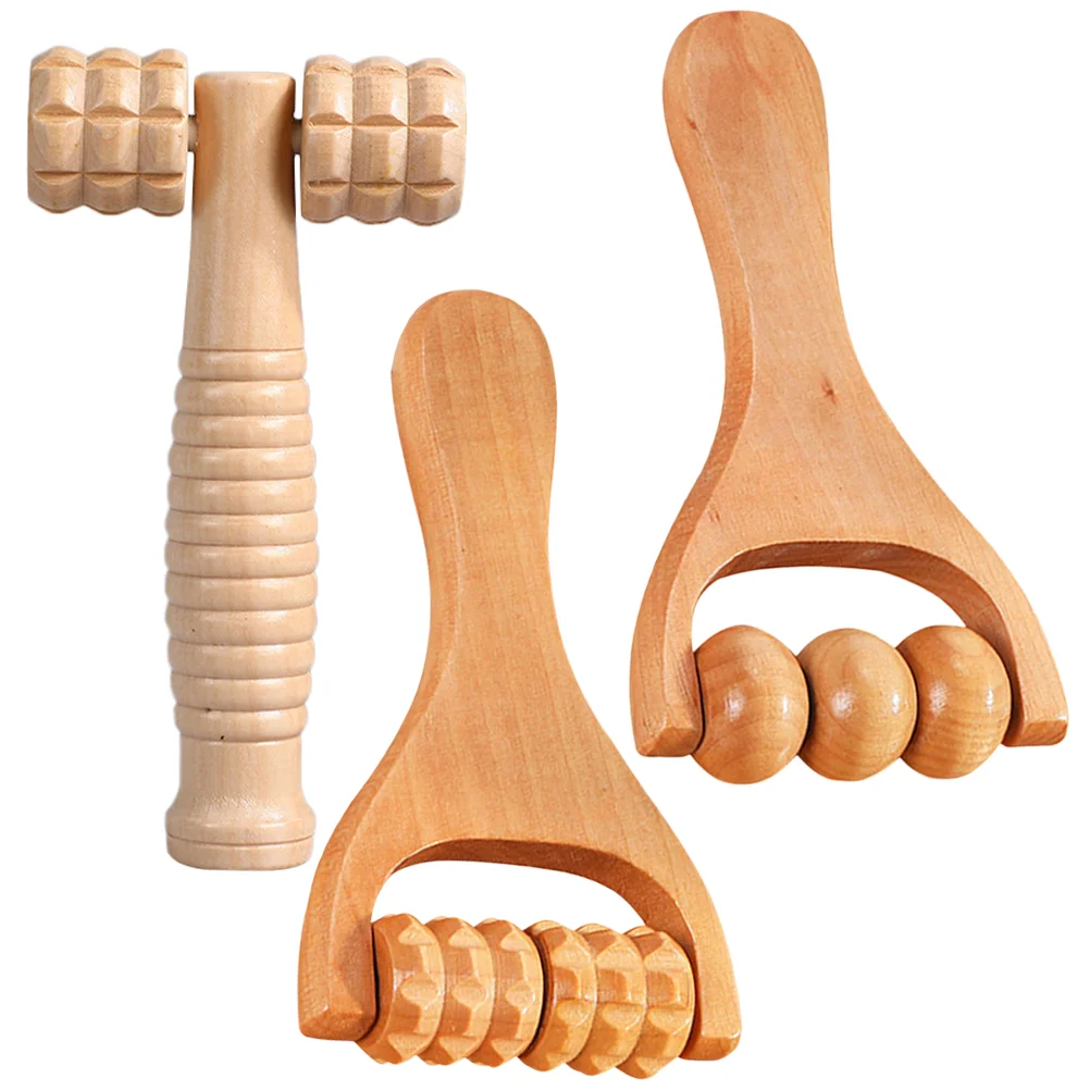 

3 Pcs Massage Ball Hand Hand Massager Tool Foot Tools Wood Back Wooden Roller Scroll Wheel Balls