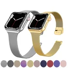 Ремешок Миланская петля для apple watch band 44 мм 40 мм 38 мм42 мм, тонкий браслет из нержавеющей стали для iWatch Series 7 6 5 4 SE 3 41 мм 45 мм
