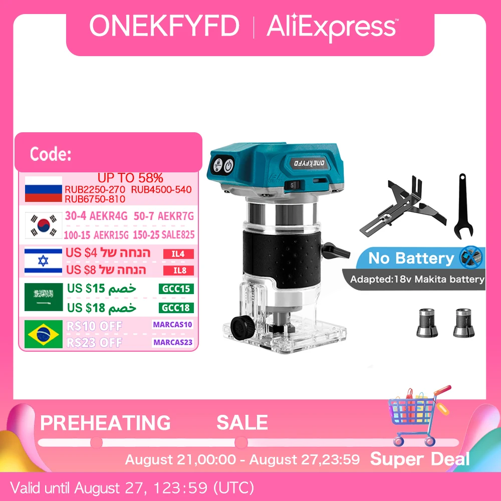 Brushless Wood Router Wood Trimmer Machine Electric Hand Trimmer Carpentry Tool Woodworking Trimming for Makita 18V （No Battery）
