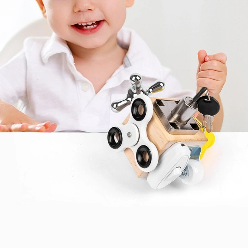 

Busy Block For Toddlers Kids Busy Cube Wooden Busy Block Montessori Grasp ToyEducational Toy Hand-eye Coordination Toy