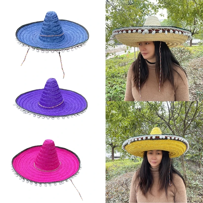 

Mexicans Sombrero Hat Women Men Holiday Party Cosplay Costume Straw Hat Solid Color Casual Outdoor Sunproof Cap Phot Props