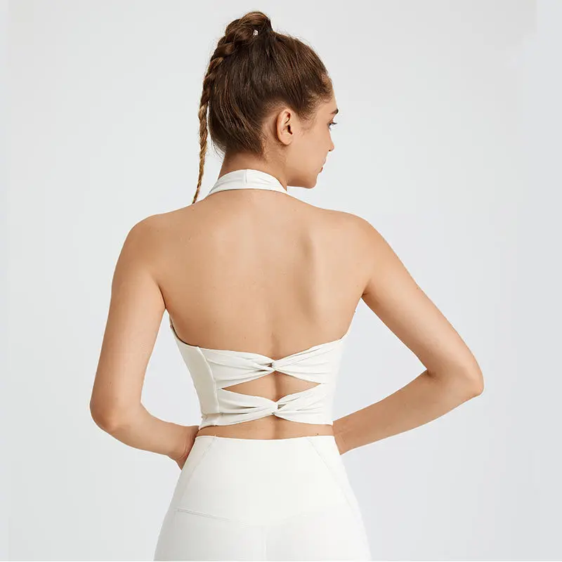 Sports Lingerie Women's Fitness Hang Neck Double Cross Back Support Vest-style Bodysuit Yoga Bra Top