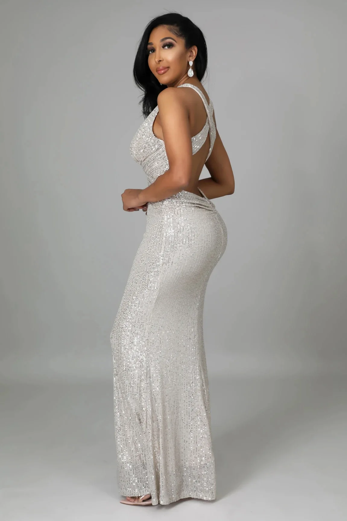 Elegant V Neck Sequin Evening Dress Long 2022 New Women Mermaid Formal Dress Party Gown Bodycon Maxi Prom Dress Bridesmaid