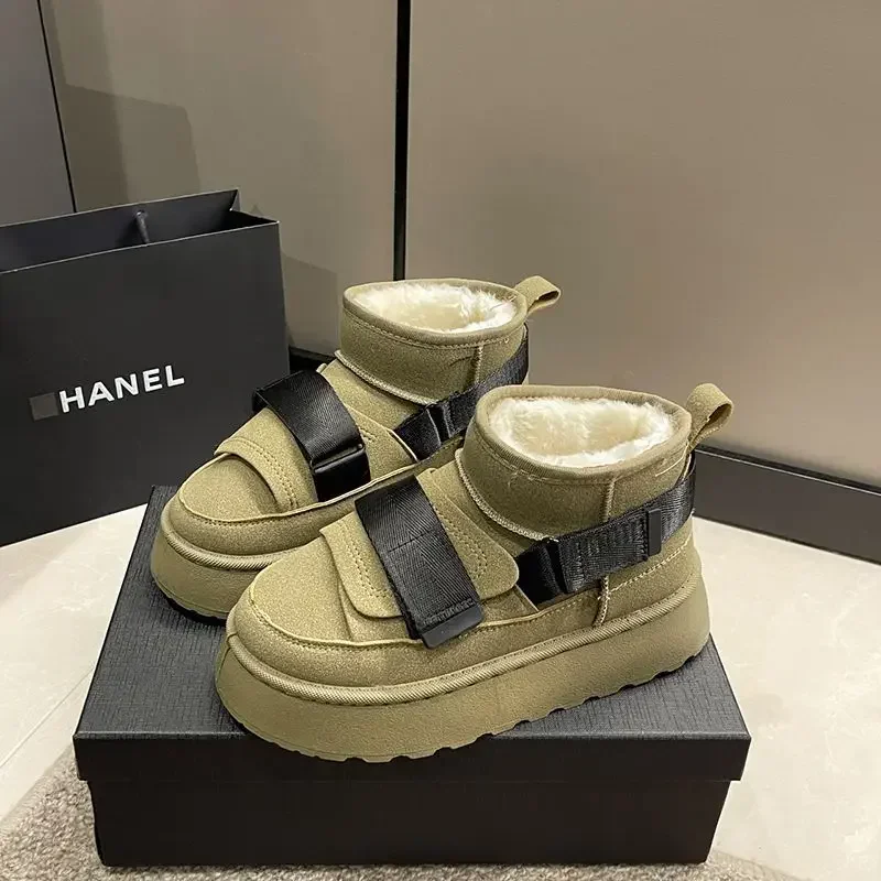 Женские зимние ботинки из хлопка и плюша на толстой подошве цвета в ассортименте