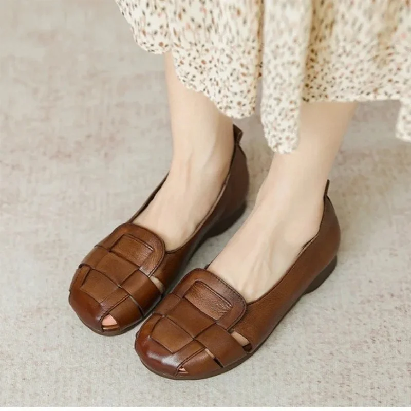

women's soft leather hollow flat tods