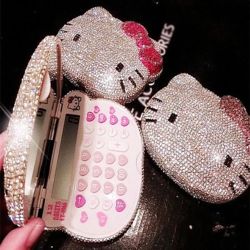 

Kawaii аниме Sanrio Hellokitty Diy бриллиантовые наклейки компьютер 12 цифр раскладушка с зеркалом школьные принадлежности Канцтовары подарок